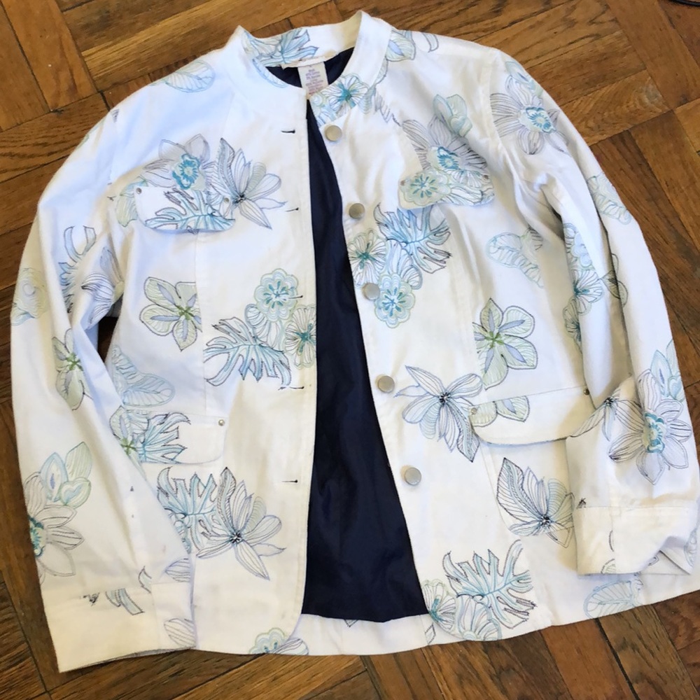 Susan Graver Style Shacket White Floral Button Down size L